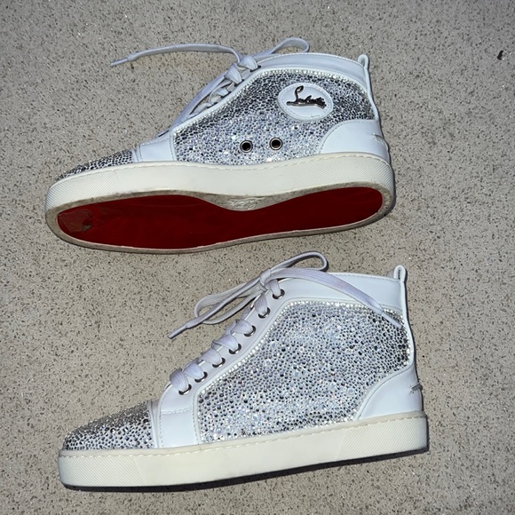 Christian Louboutin crystal Diamanté white high top lace sneaker flat red sole - Picture 7 of 9